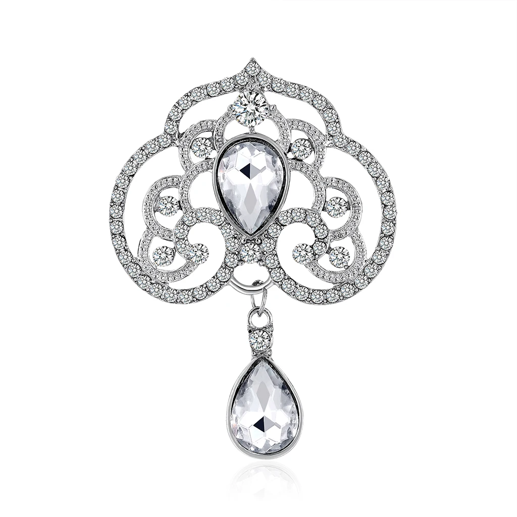 

TULX Vintage Crystal Flower Bridal Brooches for Women Wedding Party Rhinestone Bouquet Water Drop Scarf Brooch Pins