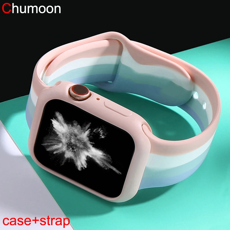 

Case+Strap For Apple Watch band 44mm 40mm iWatch 42mm 38mm Sport Slicone belt bracelet watchband Apple watch Series 6 SE 5 4 3