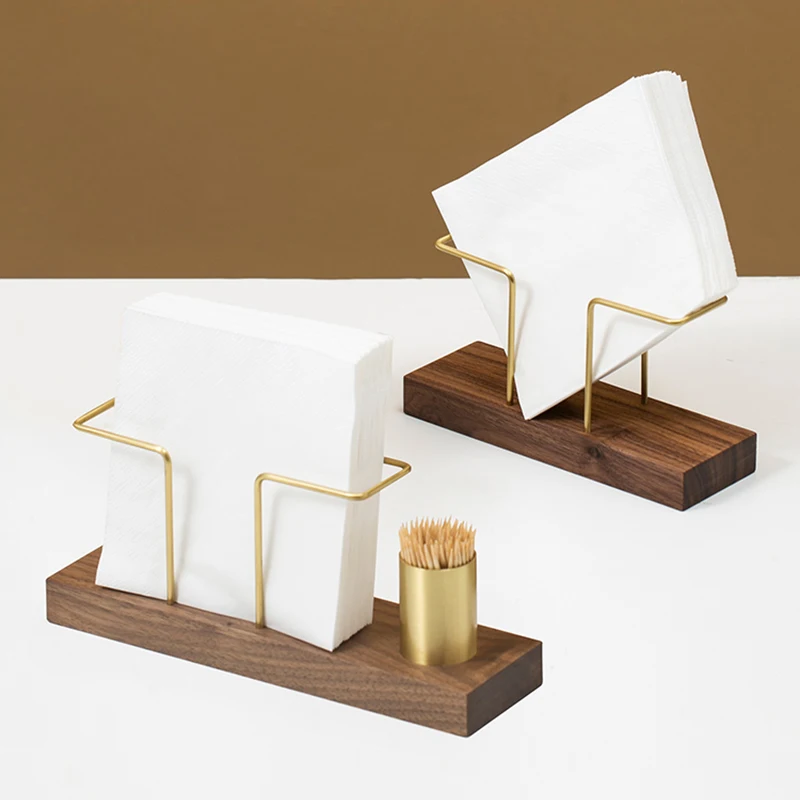

Wooden Napkin Holder Home Napkin Table Container Gold Tissue Case With Toothpick for Restaurant Decoration Kitchen Accessories