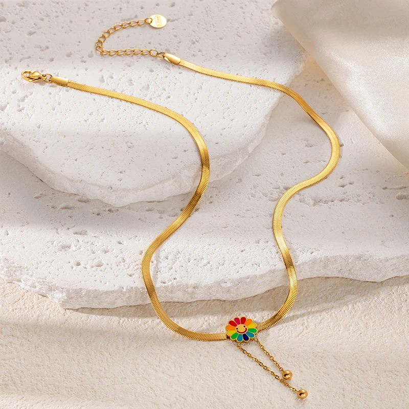 Ожерелье ENSHIR из нержавеющей стали 316L с цветными подсолнухами и кисточками для