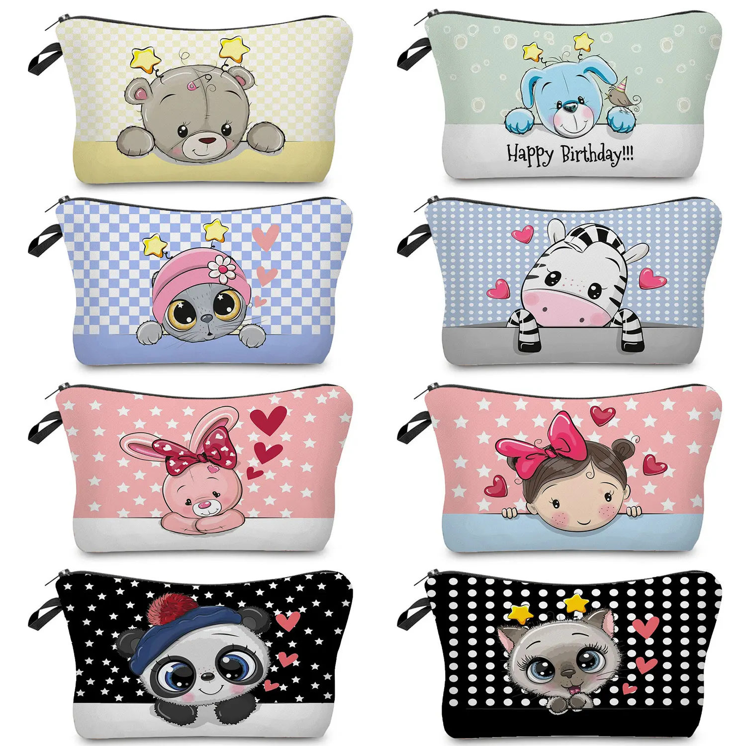 

Color Block Pattern Cartoon Animal Outdoor Travel Toiletry Bag Rabbit Panda Print Women's Cosmetic Bag Original Makeup Organizer