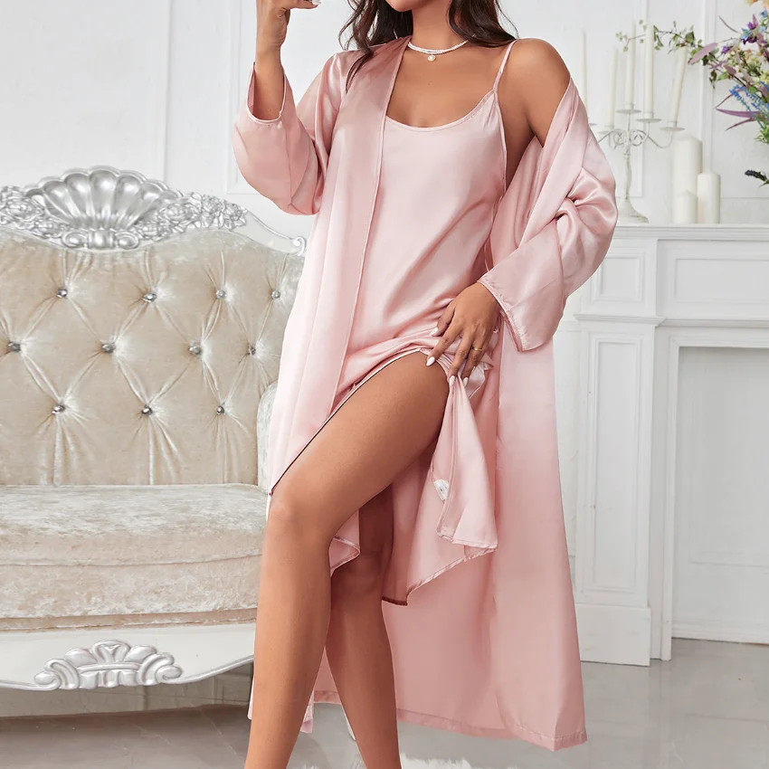 

Sexy lady ice silk pajamas camisole nightdress two-piece set thin section for women bridesmaid robe custom wedding bathrobe