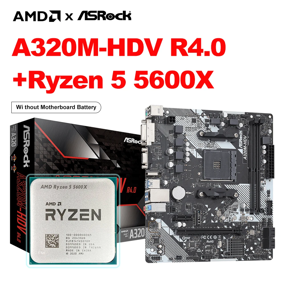 

ASROCK New A320M Motherboard + AMD New Ryzen 5 5600X R5 5600X CPU A320M-HDV R4.0 32GB AM4 DDR4 PCI-E 3.0 Micro ATX placa mae