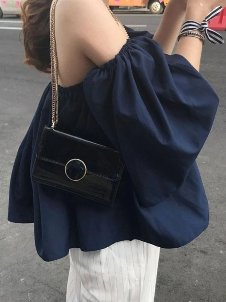 

Blouses Women Slash Neck Blusas Korean Style Elegant Trendy Popular Holiday Leisure Chic Female Top Summer Slim Ins New