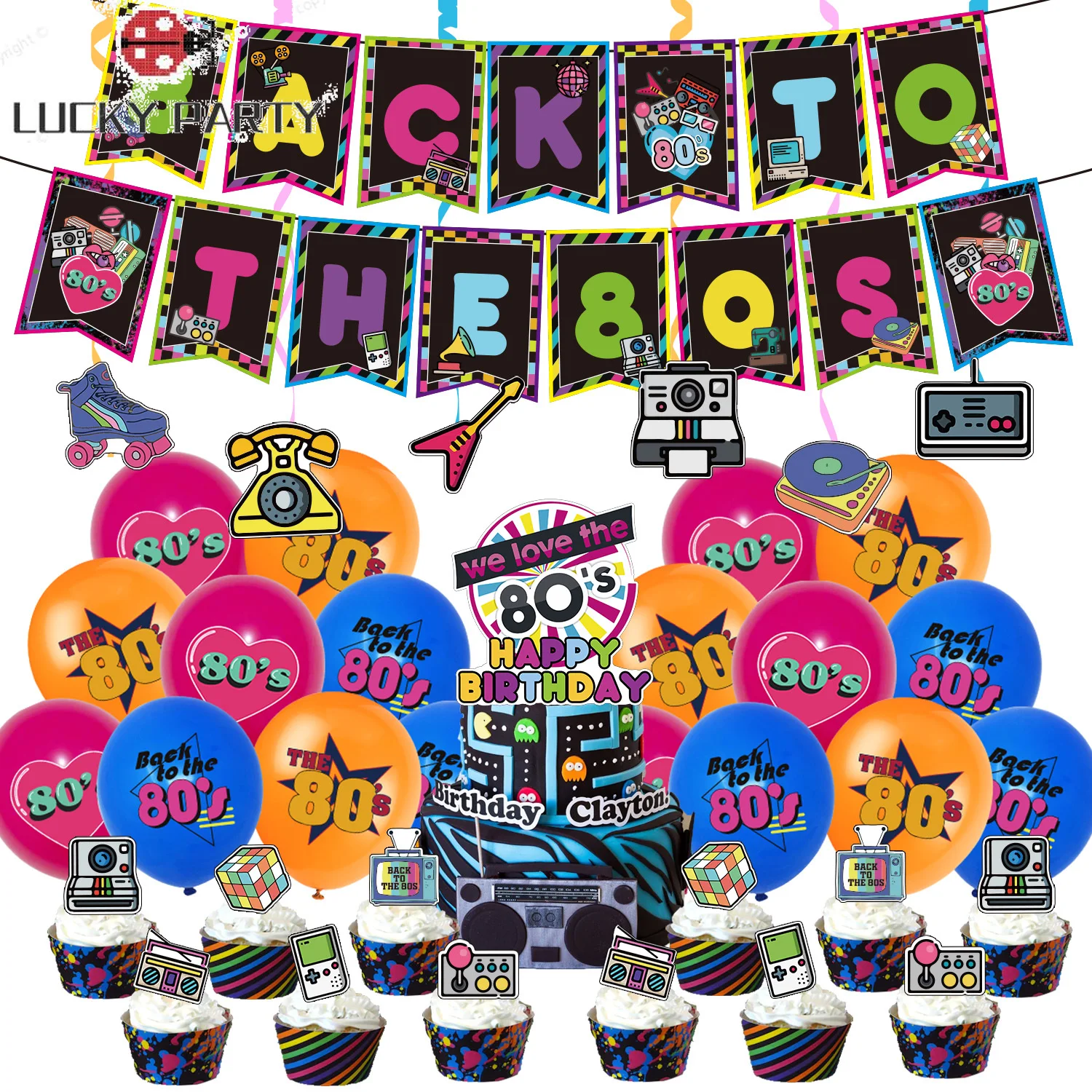 

Back to the 80s Party Supplies Disco Theme Balloon Banner Cake Topper Hip Hop 80‘s Boy Or Girls Birthday Party Decoration Set