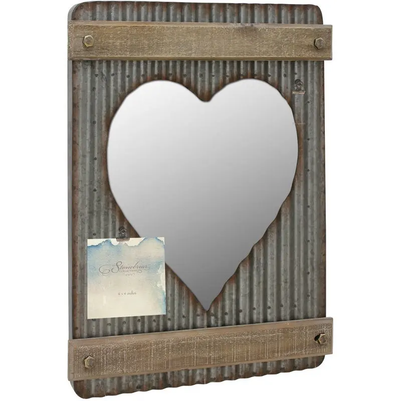 

Corrugated Metal and Wood Heart Shaped Wall Mirror Decor