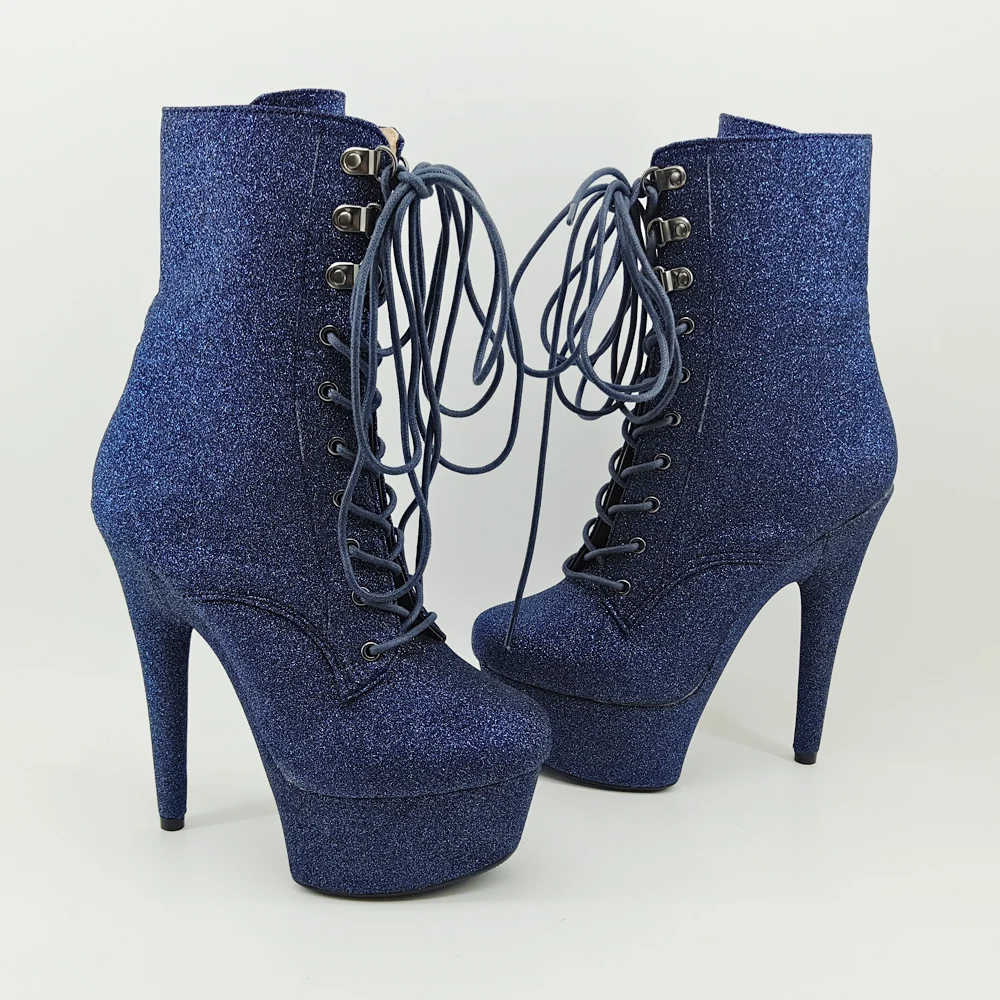 Leecabe Glitter materials 15CM/6inches Pole dancing shoes High Heel platform Boots closed toe Pole Dance boots