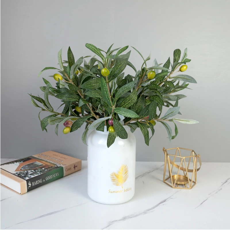 

5pcs Simulation with Fruit Olive Branch Fake Flower Green Artificial Olive Leaf Floral Simulation Plant Home Wedding Decoration