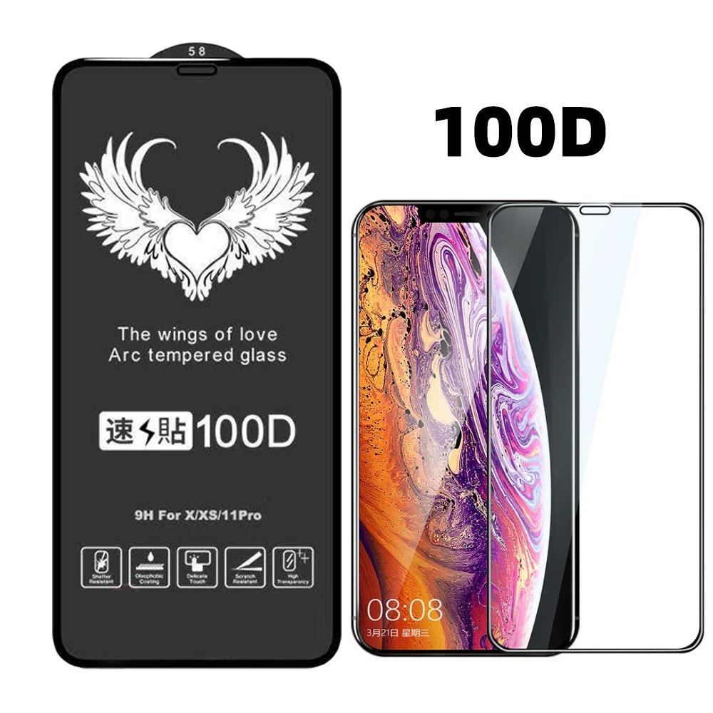 10-20pcs 100D Full Coverage ARC Tempered Glass Film For iPhone 11 12 13 14 Pro Max 7 8 x xr xs max Screen protector Guard