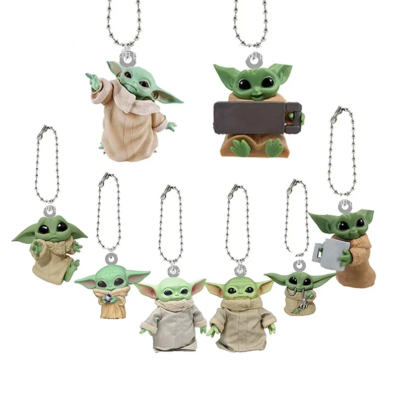 

Christmas tree Disney Kawaii Baby Yoda model Pendant Key Chain Marvel Anime Figure car Backpack pendant Kids Toys Holiday Gifts