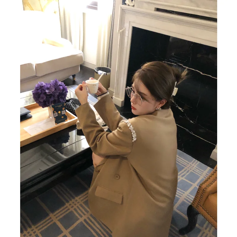 2021 Autumn Blazers Office Lady Casual Button Jacket And Coat Women Outdoor Party Korean Fashion Clothes Design Y2p Tops Chic