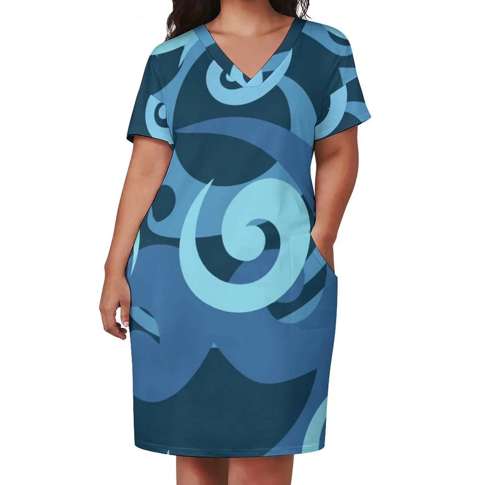 Koru design синее свободное платье с карманами женские платья летнее длинное летние