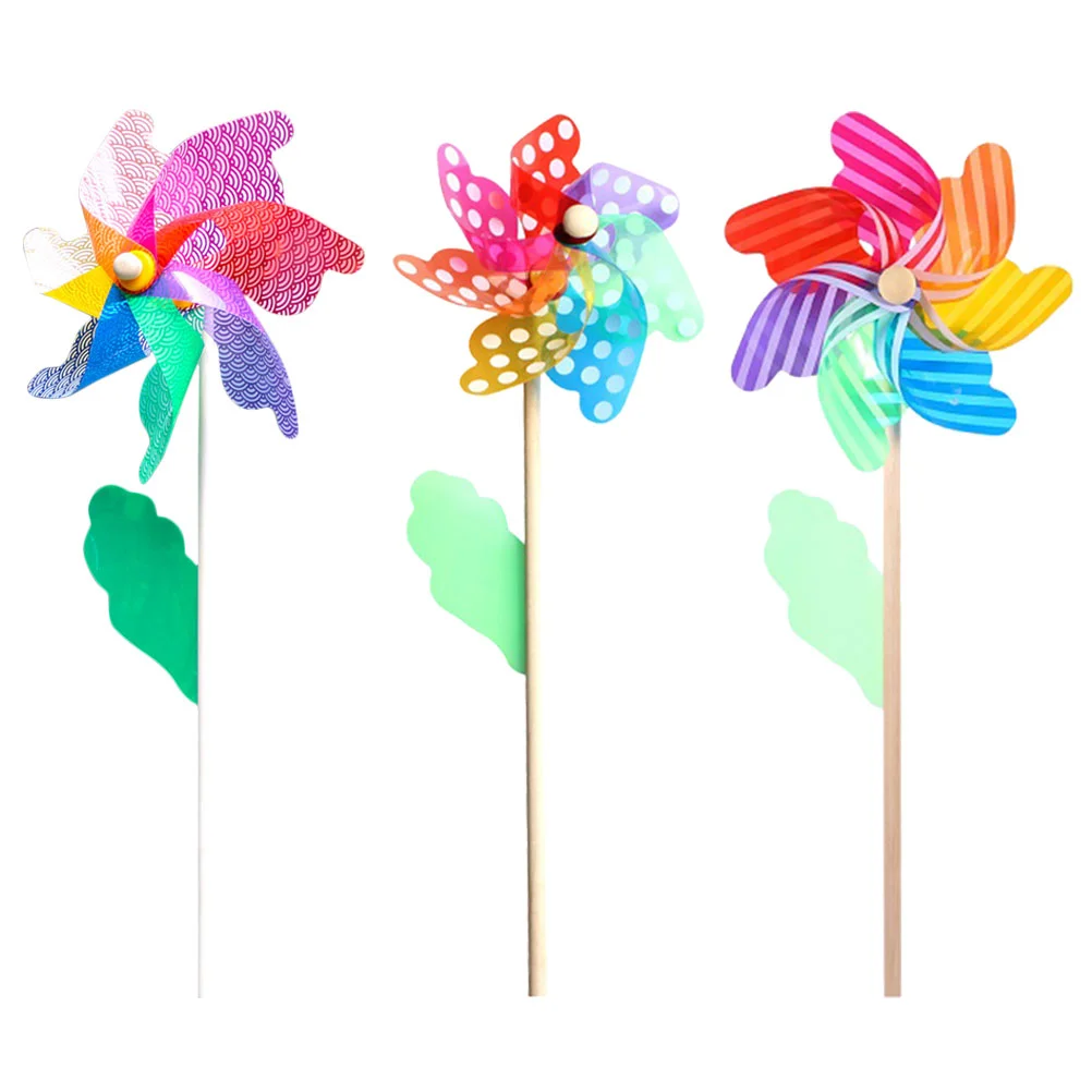 

3pcs Colorful Pinwheel Ornaments Plastic Pinwheel Decors Inserting Garden Decorations