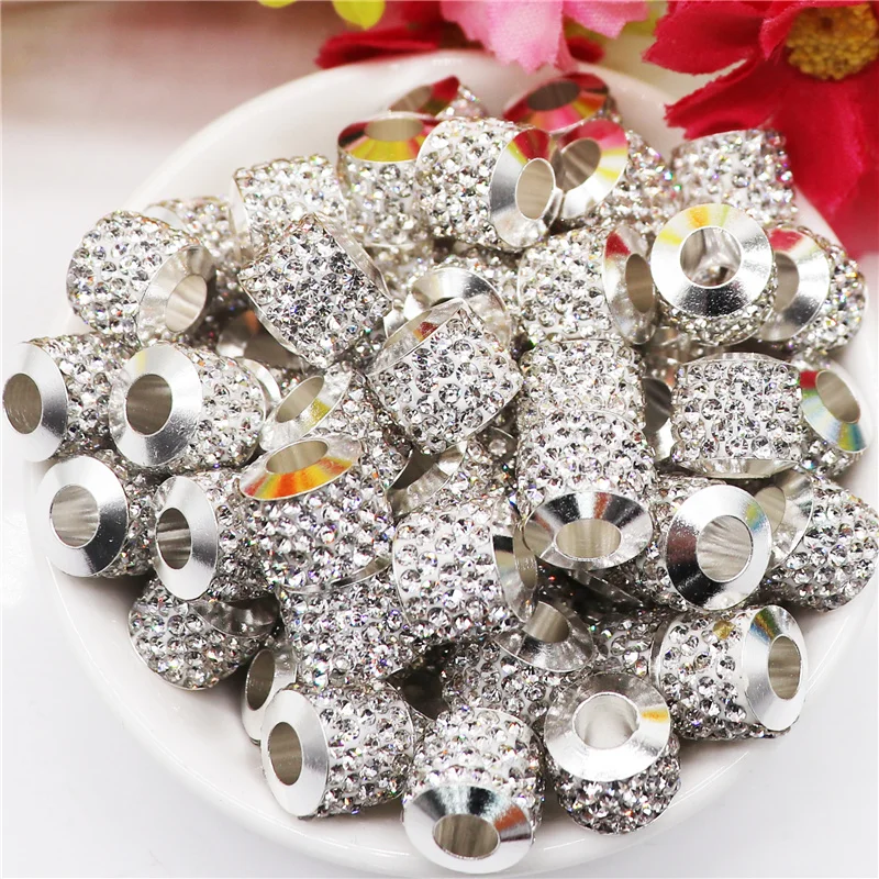 20Pcs Assorted Color Rhinestone European Craft Beads 5mm Big Hole Silver Core Fit Pandora Charms Bracelet Hair Beads Shoelaces
