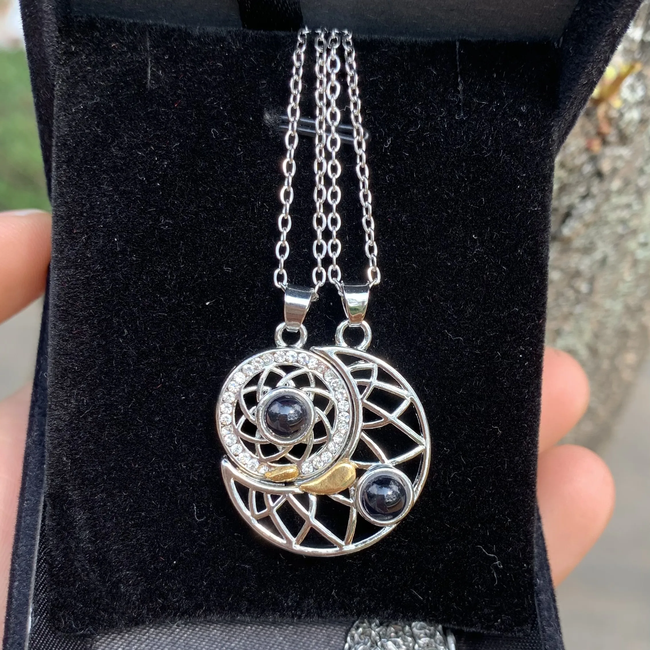 Sun and Moon 2 pcs Set Custom Projection Necklace with Your Picture Family Memory Gift  Projection Necklace Valentine's Day Gift