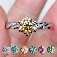 luxury jewelry moissanite ring crown design 1 2 carat pink blue green white color engagement diamond ring for women 925 silver