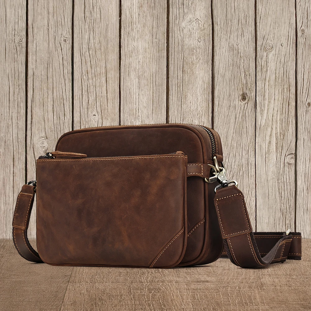 Новая мужская сумка через плечо роскошная кожаная Crazy horse 2 в 1 для мужчин