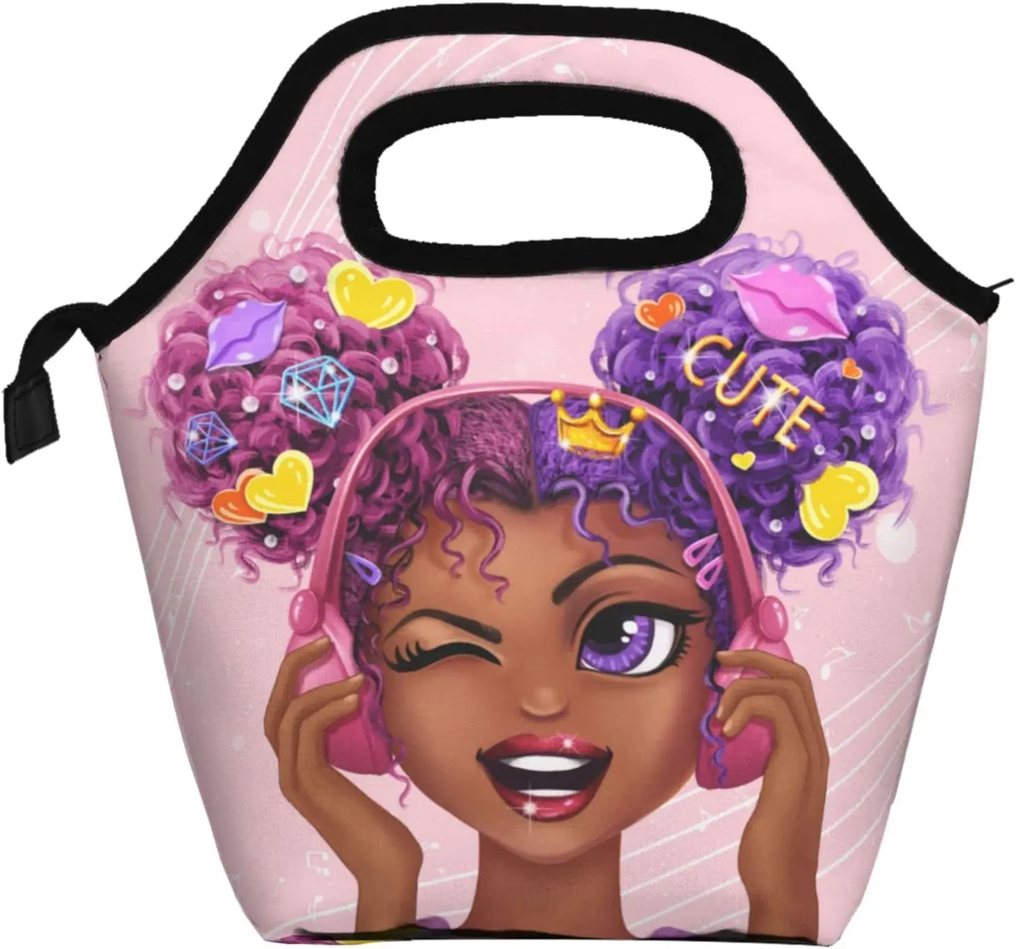 

African Women Lunch Bag Reusable Lunch Kit Insulated Black Girl Lunch Tote Cooler Box For For Women Men Adult Lunch Box