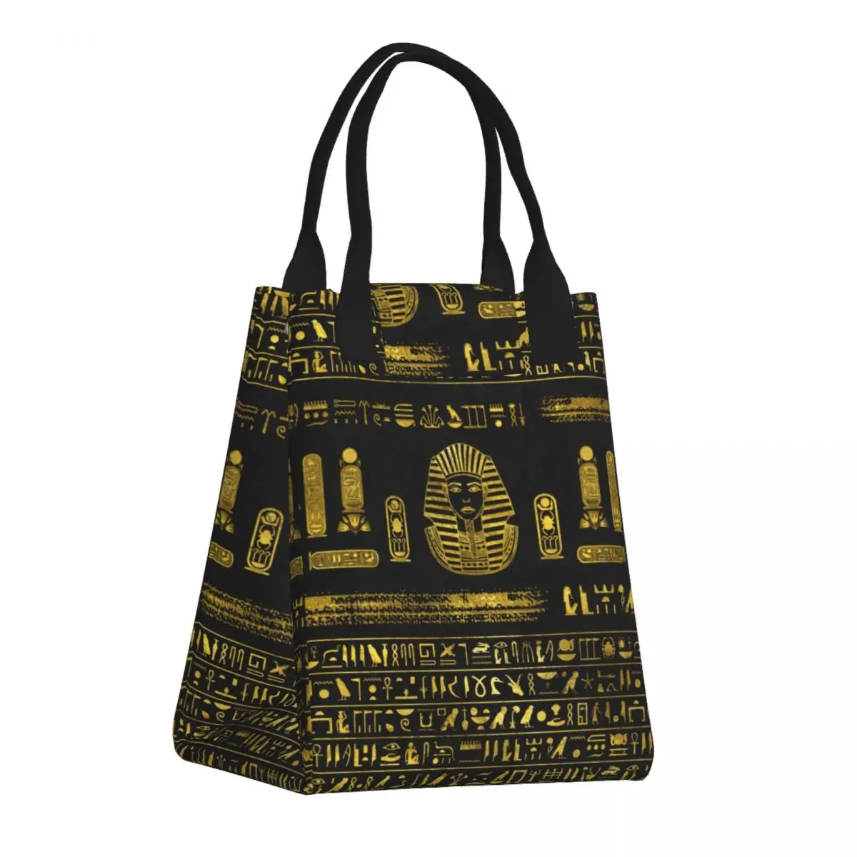 

Ancient Egypt Sphinx And Hieroglyphs Insulated Lunch Bag Golden Egyptian Waterproof Cooler Thermal Bento Box Women Tote Bags