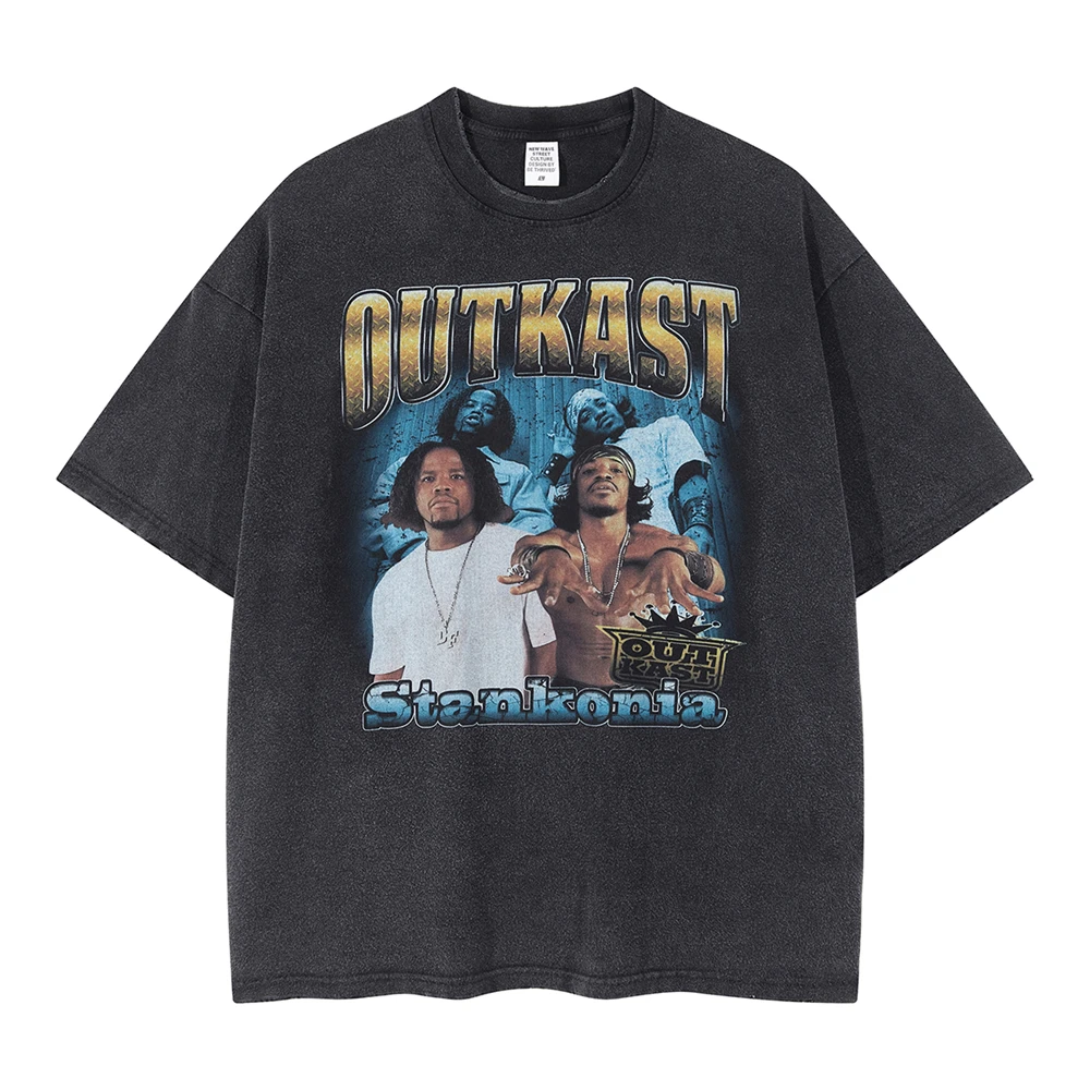 

2022 Spring Summer Men T-shirt Streetwear Vintage Washed Metal Band Print T-shirt Retro Cotton Hip Hop Oversized Graphic Top Tee