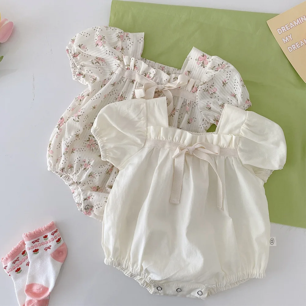 

Baby Rompers Summer 2022 Cotton Floral Princess Infant Clothes 1st Birthday Newborn Bodysuits