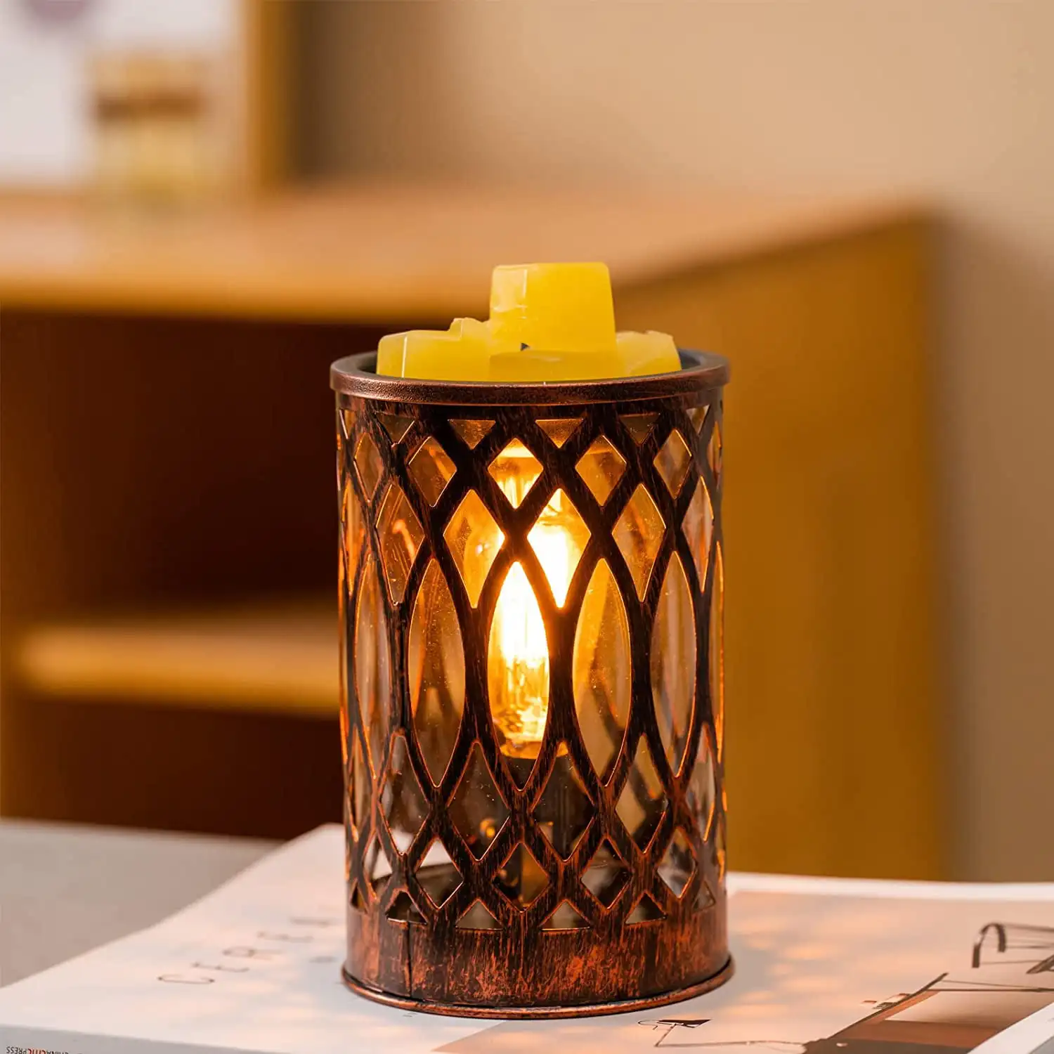 

Electric Candle Warmer Matte Bronze Vintage Wax Melter Scented Wax Warmer with E12 Edison Bulb