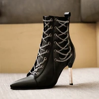 big size 9 10 17 boots women shoes ankle boots for women ladies boots metal chain wine glass heel