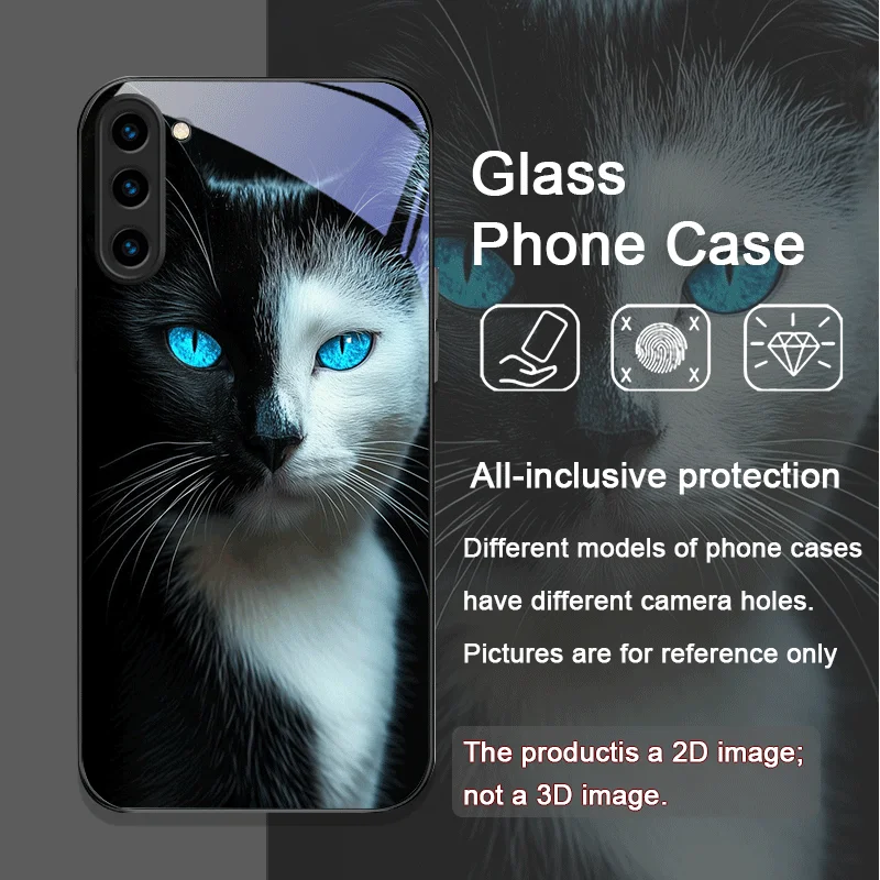 Чехол для телефона из закаленного стекла Black Personality Cool Cat для Samsung Galaxy S25 Ultra S24 S23 Plus S22 S21 S20 FE M53 M55, задняя крышка (art.: 3920d131da484) - 3920d131da484