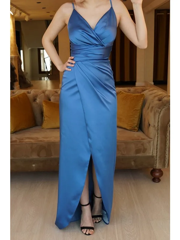 

Rope Strap Satin Evening Dress Women Summer Dress Casual Long Prom Midi Maxi