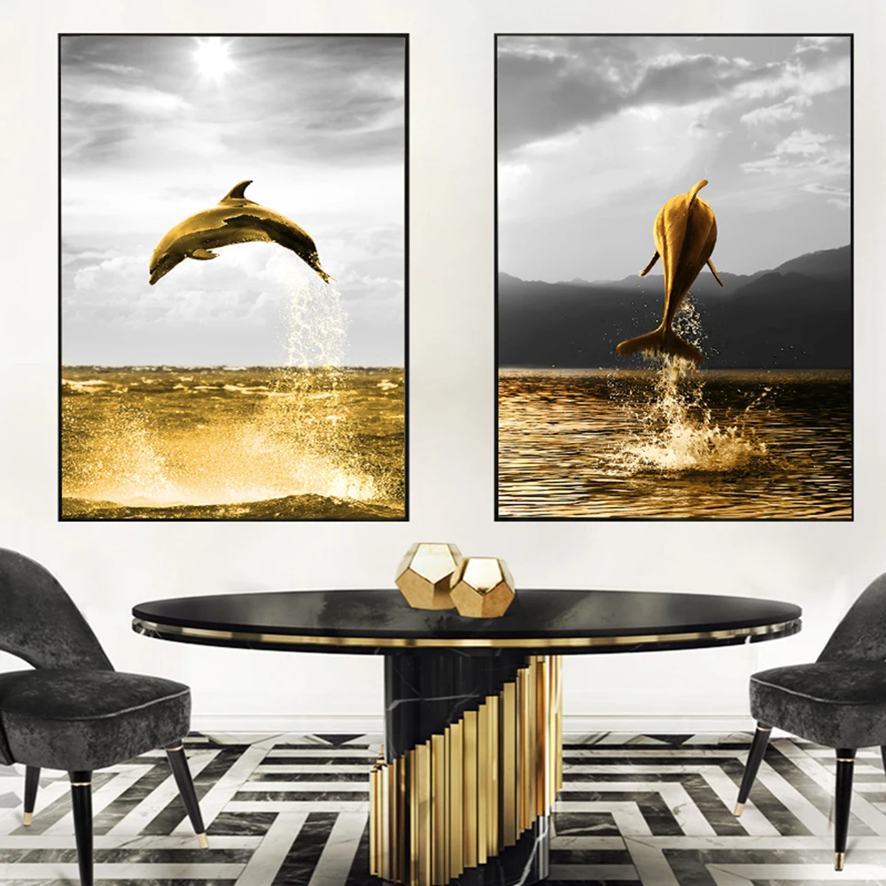 Плакат Lumba-Lumba Emas, Perahu Layar, Lukisan, Abstrak, Mewah, Karya, Seni, Dinding Gambar, Canvas Cetakan, Decorat интерьера