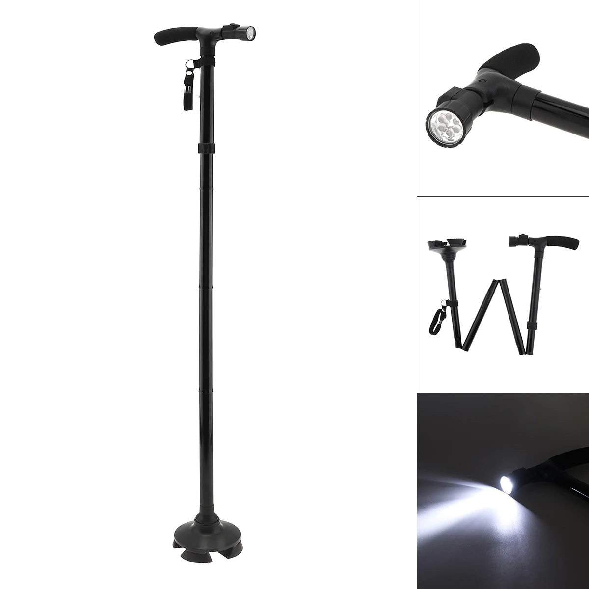 

Multifunctional Aluminum Trusty Cane Walking Stick with LED LightHiking Canes Telescopic for walking sticks Old People