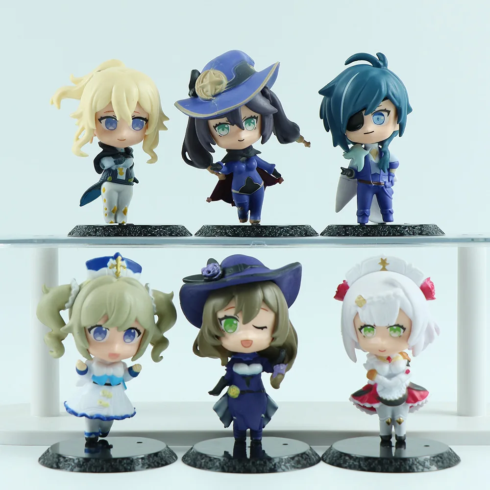 

New 6pcs/set Kawaii Genshin Impact Anime Action Figure PVC Toy Cute Q Version Gan Yu Wendy Ke Qing Doll Room Decor Gift for Girl