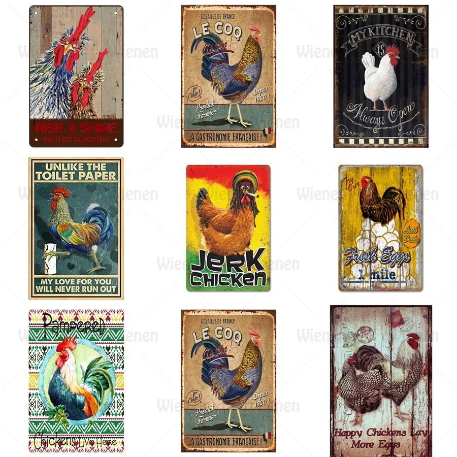 

Vintage Tin Painting Metal Sign Farm Animal Chicken Eggs Tin Poster Wall Decor Art Iron Painting Retro Creative Home Decor