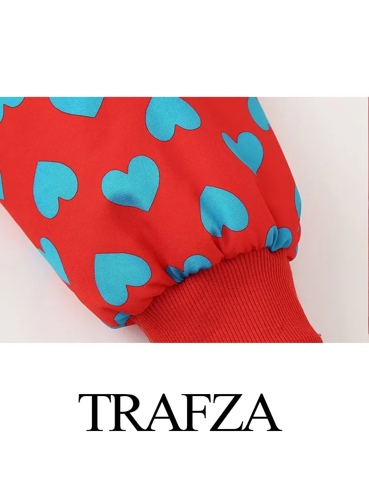 Женский хлопковый костюм TRAFZA повседневный пиджак на молнии с принтом сердечек и