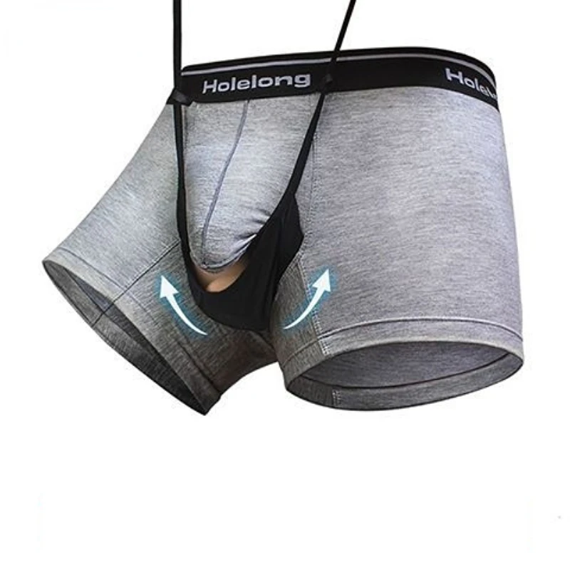 Man Penis Pouch Sexy Slips Front Open Hole Underwear Physical Therapy Scrotum Varicocele Boxers Health Care Bulge U-Convex Brief