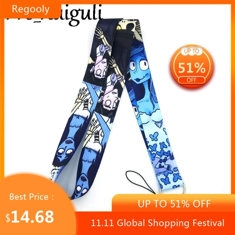 

30pcs Corpse Bride funny Vintage anime movie Neck Strap Lanyards ID badge card holder keychain Mobile Phone Strap Gift webbing