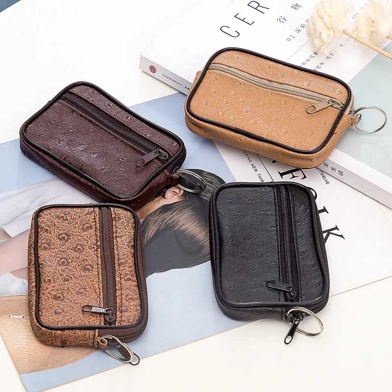 

Fashion PU Coin Purse Square Ostrich Pattern Coin Purse Zippered Mini Thin Key Holder Women Men Change Purse Travel Wallet Bags