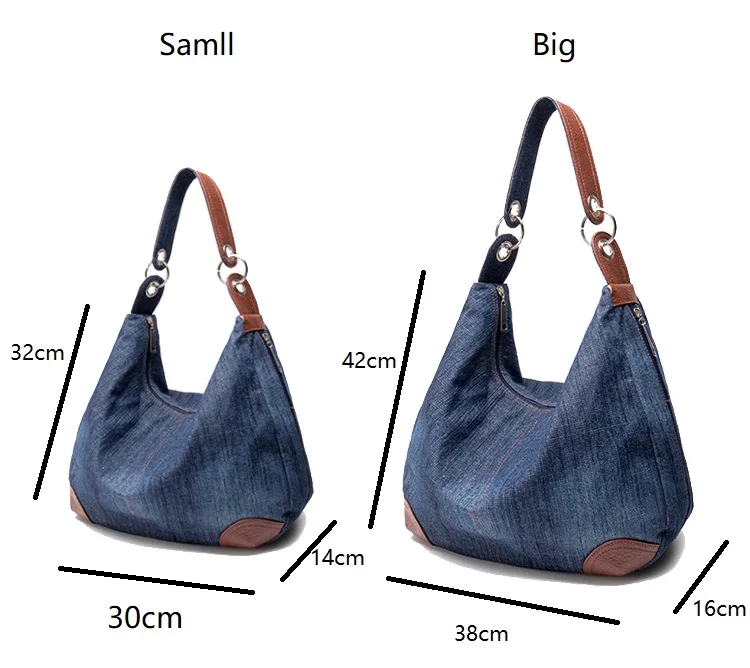 

Джинсовая женская сумка на плечо, вместительные женские сумки-Хобо, Дизайнерские повседневные большие синие холщовые дамские сумочки через плечо