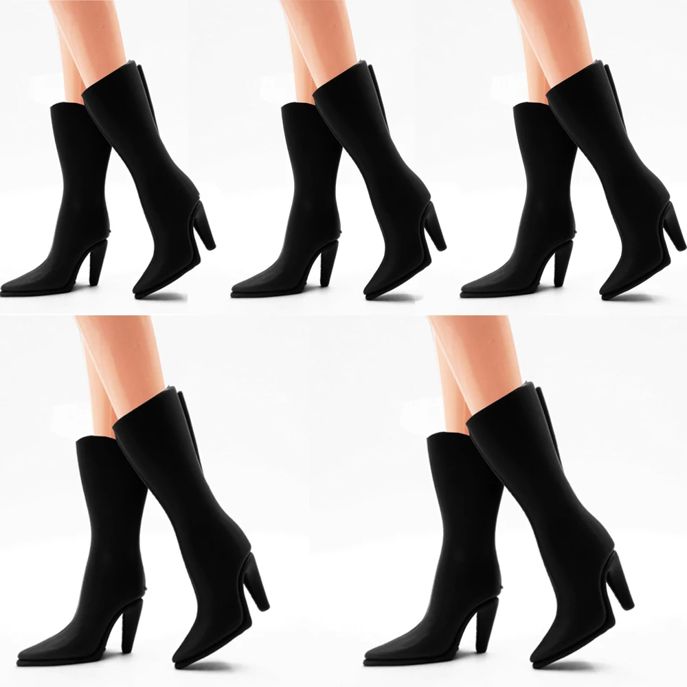 

NK Official 5 Pairs /Set Fashion Black Boots Modern Shoes Noble High-heeled Boots For Barbie Doll 1/6 Accessories Baby DIY Toy