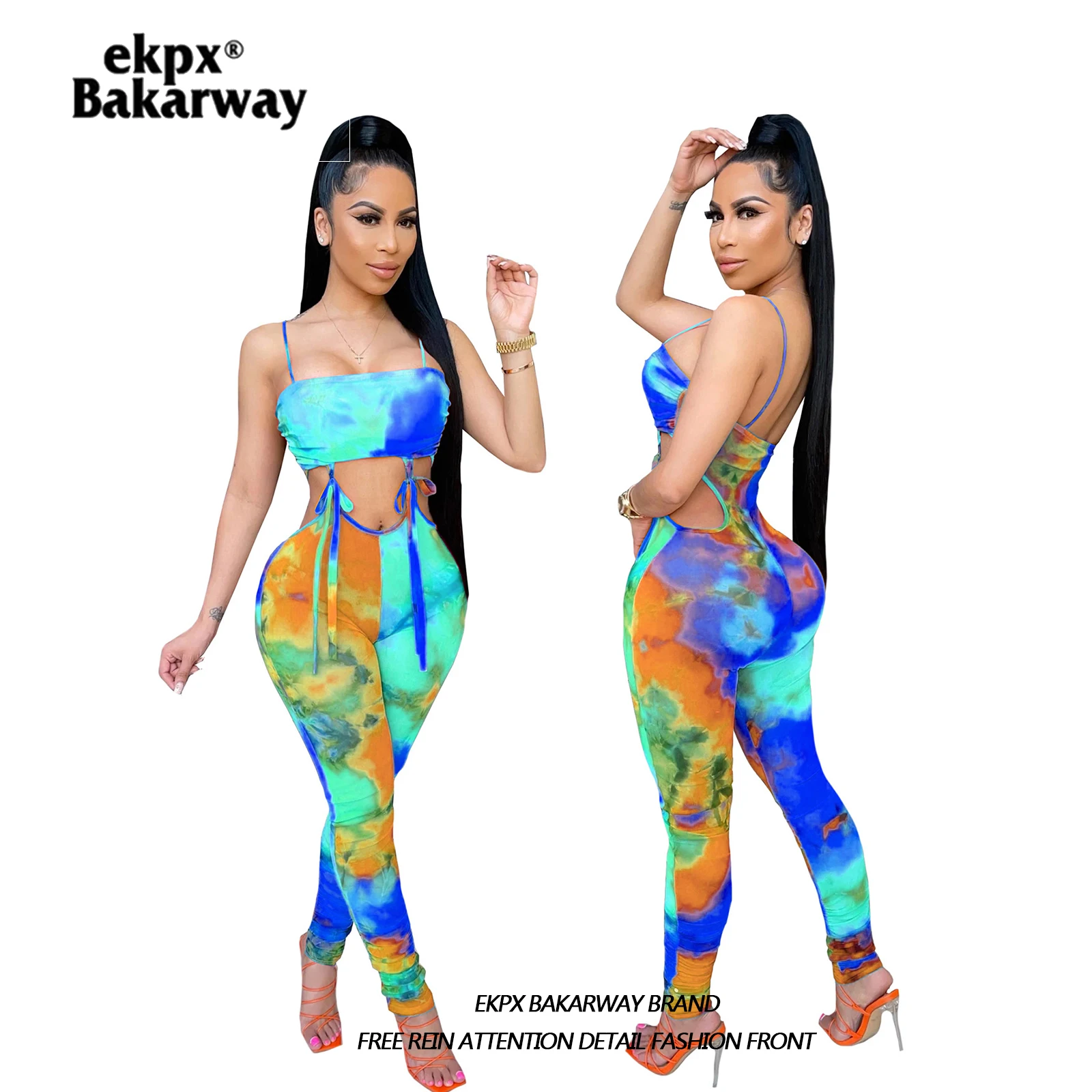 

2022 summer new beauty dress digital printing bra lining cloth shoulder strap backless fashion sexy Jumpsuit