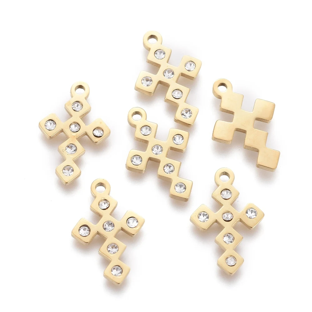 

10pcs 316 Surgical Stainless Steel Tiny Cross Charms Golden for jewelry making DIY Decor accessories ,with Crystal Rhinestone