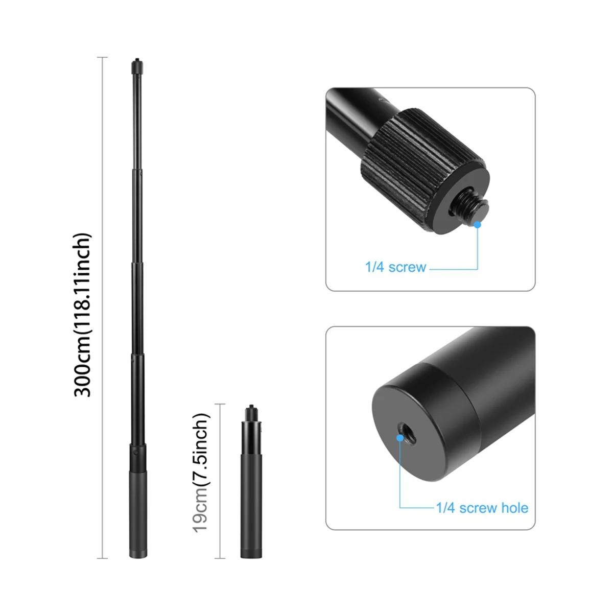 Многофункциональная портативная невидимая селфи-палка PULUZ для Insta360 One RS/ X2 / X3 300 см