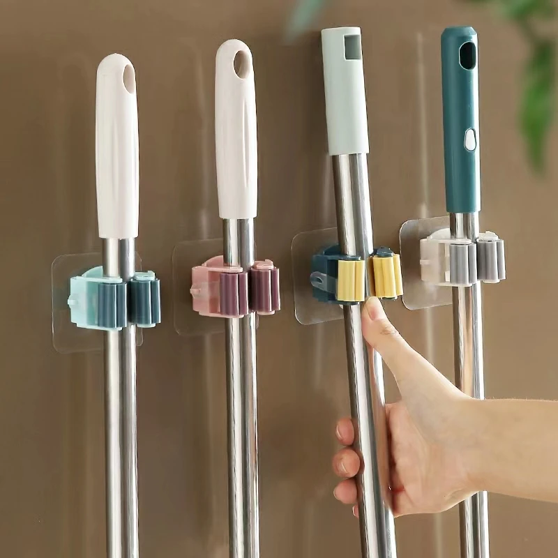 

2PCS Kitchen Bathroom Adhesive Multi-Purpose Hooks Wall Mounted Mop Organizer Holder RackBrush Broom Hanger Strong Hooks