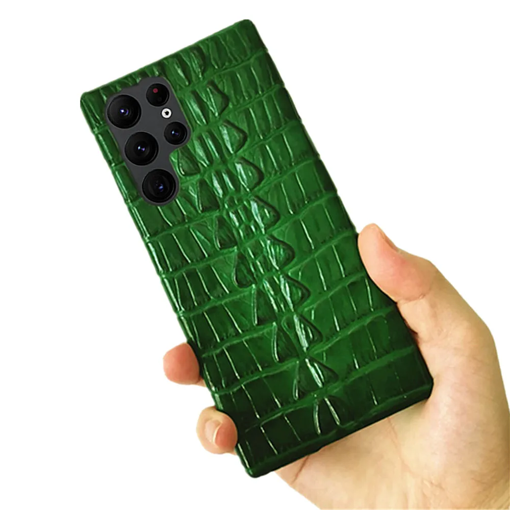 

Greenstraw Genuine Leather Phone Case For Samsung Galaxy S22 S23 Ultra A52 A32 3D Crocodile Tail Grain Alligator Skin Back Cover