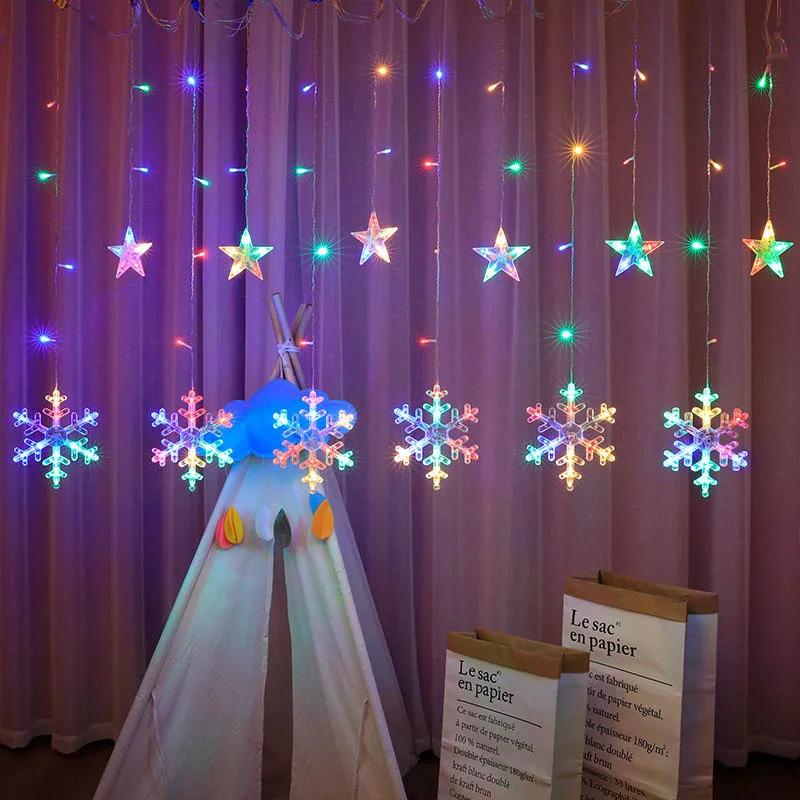 

Christmas Lights Garland LED Snowflake Fairy Curtain String Lights For Room Holiday Home Party Decor 2023 New Year Decorations
