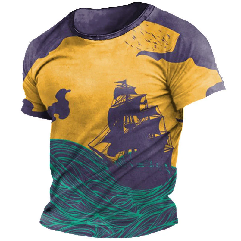 

Summer Men's T-shirts Retro Sea Sailing Tops 3D Printed O Neck Oversized Short Sleeve Harajuku Mans T Shirt Top Tee Streetwear