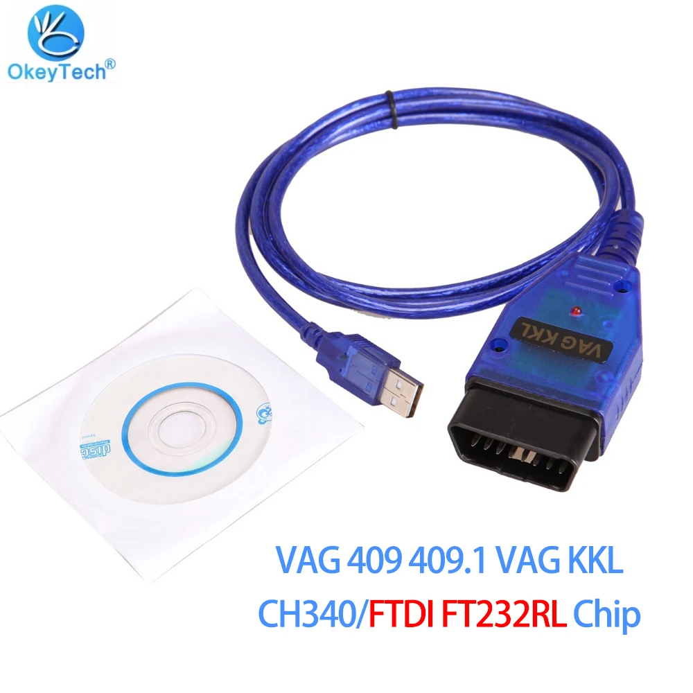 V-AG 409 409.1 V-AG KKL OBD Ⅱ USB Diagnostic Cable Scanner Interface For Audi Seat VW Skoda Code Reader CH340/FTDI FT232RL Chip
