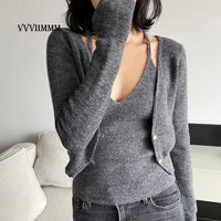 womens spring and autumn new sweet secret sexy v neck knitted bottom cardigan blouse traf 2022 korean fashion sweater coat