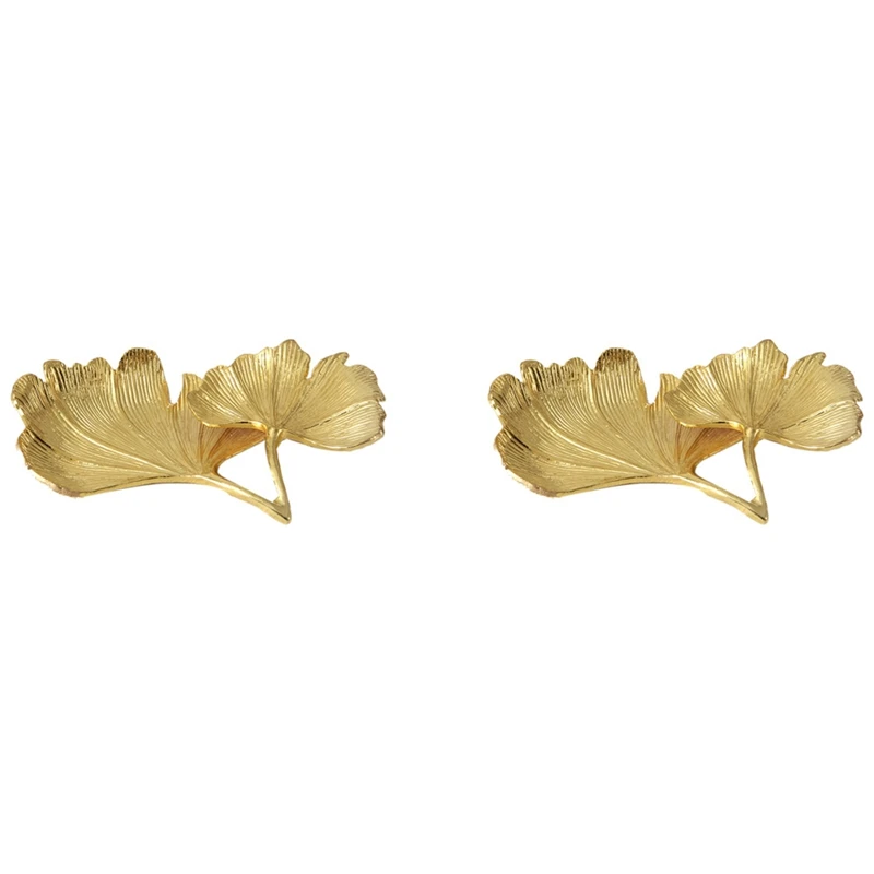 

2X Gold Leaf Ginkgo Biloba Leaf Decorative Tray Gold Jewelry Tray Desk Decorative Dish Organizer Tray For Ring Necklace