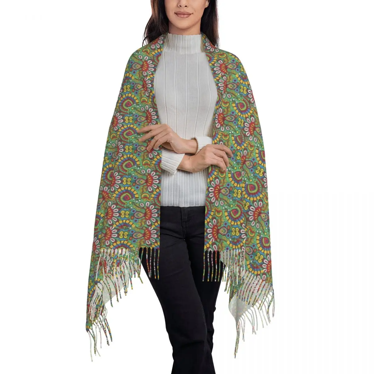 Хабеша Шарф Ретро Богемия Теплые мягкие шали и накидка с длинной кисточкой